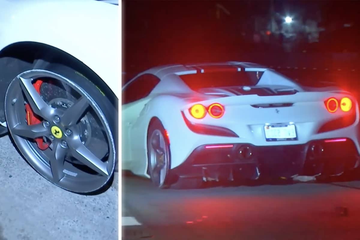 Ferrari F8 Spider accidentée sur l'autoroute