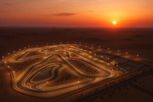 Circuit de Formule 1 dans le désert - vue aérienne de nuit (image d'illustration)